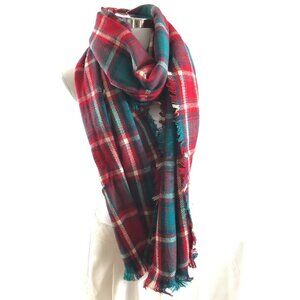 Mountain Khakis Womens Wilson Wrap Scarf Plaid Fringe Flannel Red
